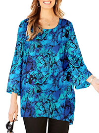 BLUE Sapphire Petals Asymmetric Hem Art-To-Wear Blouse - Plus Size 22/24 to 40 (US 1X to 6X)