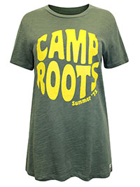 GREEN Pure Cotton 'Camp Roots' Slogan T-Shirt - Size 10 to 20/22 (S to XXL)