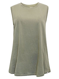 KHAKI Pure Cotton Sleeveless Vest Top - Size 8 to 14 (XS to L)