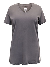 CHARCOAL Pure Cotton Short Sleeve Plain V-Neck T-Shirt - Size 8 to 20/22 (XS to XXL)