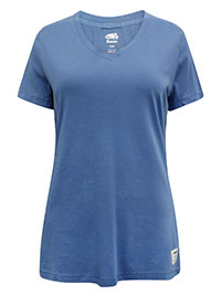 BLUE Pure Cotton Short Sleeve Plain V-Neck T-Shirt - Size 8 to 20/22 (XS to XXL)