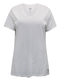 WHITE Pure Cotton Short Sleeve Plain V-Neck T-Shirt - Size 8 to 20/22 (XS to XXL)