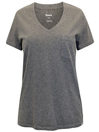 GREY Pure Cotton V-Neck Pocket Detail T-Shirt - Size 10 to 16/18 (S to XL)