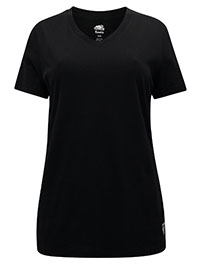 BLACK Pure Cotton Short Sleeve Plain V-Neck T-Shirt - Size 8 to 20/22 (XS to XXL)
