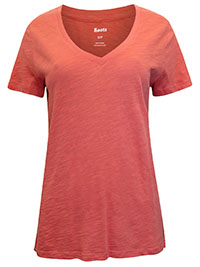 CORAL Pure Cotton Short Sleeve Plain V-Neck T-Shirt - Size 10 to 16/18 (S to XL)