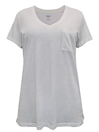 WHITE Pure Cotton V-Neck Pocket Detail T-Shirt - Size 8 to 12 (XS to M)