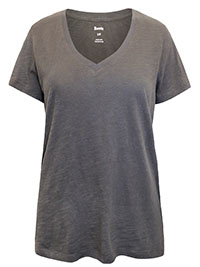CHARCOAL Pure Cotton Short Sleeve Plain V-Neck T-Shirt - Size 10 to 12 (S to M)