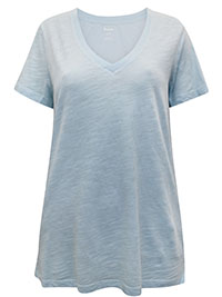 SKY-BLUE Pure Cotton Short Sleeve Plain V-Neck T-Shirt - Size 12 to 16/18 (M to XL)