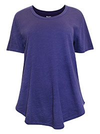 PURPLE Pure Cotton Curved Hem Top - Size 10 to 16/18 (S to L)
