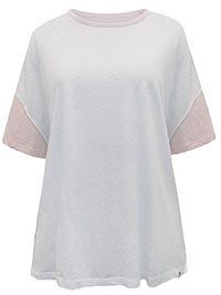 WHITE Pure Cotton Color Block Drop Sleeve Top - Size 8 to 14 (XS to L)