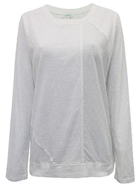 WHITE Pure Cotton Dobby Panel Long Sleeve Top - Size 8 to 10/12 (S to M)