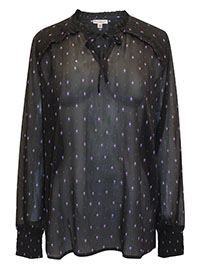 BLACK Printed Shirred Cuff Sheer Blouse - Size 10 to 18
