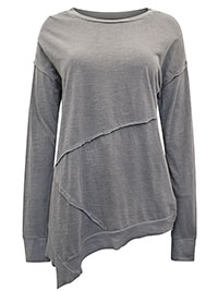 GREY Pure Cotton Exposed Seam Long Sleeve Top - Plus Size 12 to 22