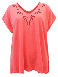 FP CORAL Pure Cotton Cutwork Detail Slouchy Top - Size 8/10 to 16/18 (S to L)