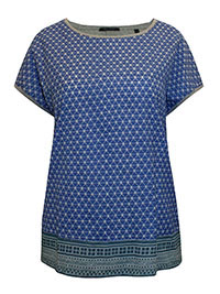 MoP BLUE Geo Print Jersey Back Top - Size 8 to 14 (XS to L)