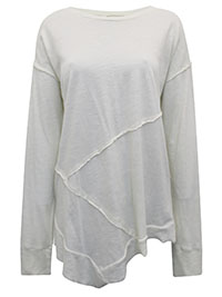 IVORY Pure Cotton Exposed Seam Long Sleeve Top - Plus Size 14 to 18