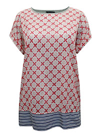 MoP CORAL Geo Print Jersey Back Top - Size 6 to 16 (XXS to XL)