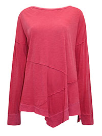 RASPBERRY Pure Cotton Exposed Seam Long Sleeve Top - Plus Size 22