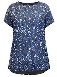 MoP NAVY Printed Front Jersey Back Top - Size 10 (S)