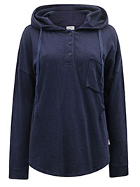 MoP NAVY Pure Cotton Curved Hem Hooded Top - Size 8 to 16 (XS to XL)