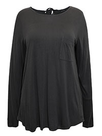 MoP CHARCOAL Tie Back Pocket Detail Jersey Top - Size 6 to 16 (XXS to XL)