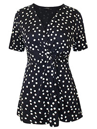 Originals NAVY Spot Print Side Twist Wrap Top - Size 10 to 20
