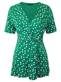 Originals GREEN Spot Print Side Twist Wrap Top - Size 10 to 20