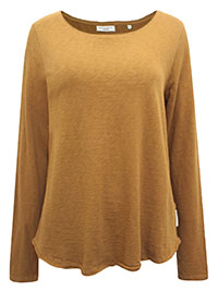 MoP BROWN Organic Cotton Long Sleeve Raw Trim Top - Size 8 to 12 (XS to M)