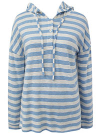 MoP BLUE Organic Cotton Half Button Striped Hoodie - Size 8 to 12 (XS to M)