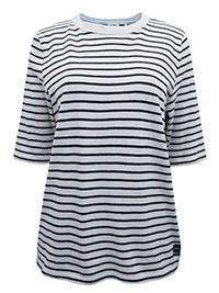 MoP IVORY Pure Cotton Banded Trim Striped Half Sleeve Top - Size 8 to 14 (XS to L) MoP IVORY Pure Cotton Banded Trim Striped Half Sleeve Top - Size 8 to 14 (XS to L)