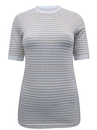 MoP IVORY Pure Cotton Banded Trim Striped Half Sleeve Top - Size 10 to 16 (S to XL) MoP IVORY Pure Cotton Banded Trim Striped Half Sleeve Top - Size 10 to 16 (S to XL)