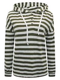 MoP OLIVE Organic Cotton Half Button Striped Hoodie - Size 10 to 14 (S to L) MoP OLIVE Organic Cotton Half Button Striped Hoodie - Size 10 to 14 (S to L)
