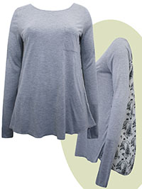 MoP GREY Pure Cotton Long Sleeve Printed Back Top - Size 10 (S)