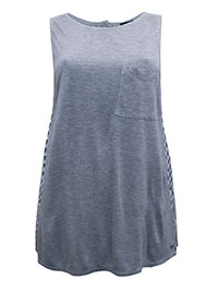 MoP GREY Tie Back Pocket Jersey Vest Top - Size 8 to 16 (XS to XL)