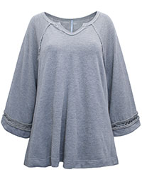 FP LIGHT-GREY Bell Sleeve Crochet High-Low Sweatshirt - Size 12/14 (M)