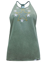 FP KHAKI Pure Cotton Embroidered Lieutenant Star Vest Top - Size 4/6 to 12/14 (XS to M)