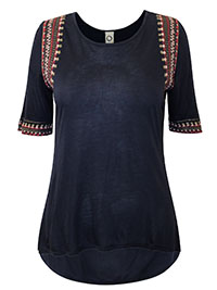 NAVY Half Sleeve Embroidered Jersey Top - Size 8/10 to 16/18 (S to L)