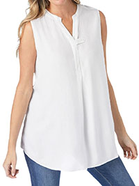 WHITE Sleeveless Tab Front Shirt - Plus Size 32/34 to 40/42 (US 3X to 5X)