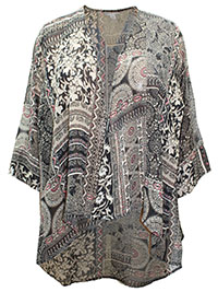 BLACK Mixed Print Open Front Cover Up - Plus Size 16/18 to 40 (US 0X to 6X)