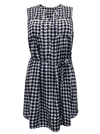 NAVY Sleeveless Gingham Check Tie Waist Blouse - Size 12 to 18 (S to XL)