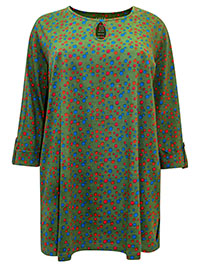 ULLAP OLIVE Green Dot Print Roll Sleeve Keyhole Neck Tunic - Plus Size 24/26 to 40/42