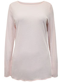 PINK Pure Cotton Long Sleeve Raw Trim T-Shirt - Size 10 to 14 (S to L)