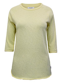 LEMON Pure Cotton Crew Neck 3/4 Sleeve Raw Hem Top - Size 10 (S)