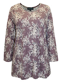 PURPLE Floral Print 3/4 Sleeve Crinkle Top - Size 12 to 16 (S to L)