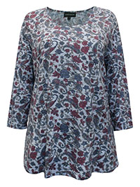 BLUE Paisley Print 3/4 Sleeve Crinkle Top - Size 12 to 18