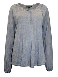 GREY Button Front Blouson Sleeve Top - Size 12 to 18 (S to XL)