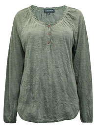 GREEN Button Front Blouson Sleeve Top - Size 12 to 18 (S to XL)