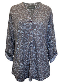 GREY Roll Sleeve Henley Top - Size 12 to 18 (S to XL)