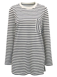 NAVY Pure Cotton Striped Side Split Tunic - Size 12 to 14 (M to L)