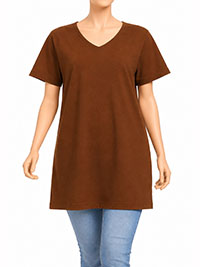 ULLAP BROWN Basic V-Neck Relaxed Fit Short Sleeve Tee - Plus Size 16/18 to 36/38
